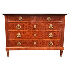 Antique Empire Style Chest of Drawers or Commode Burl Wood, Bronze, Marble Top
