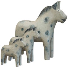 Antique Set of Three Swedish Dala Horses