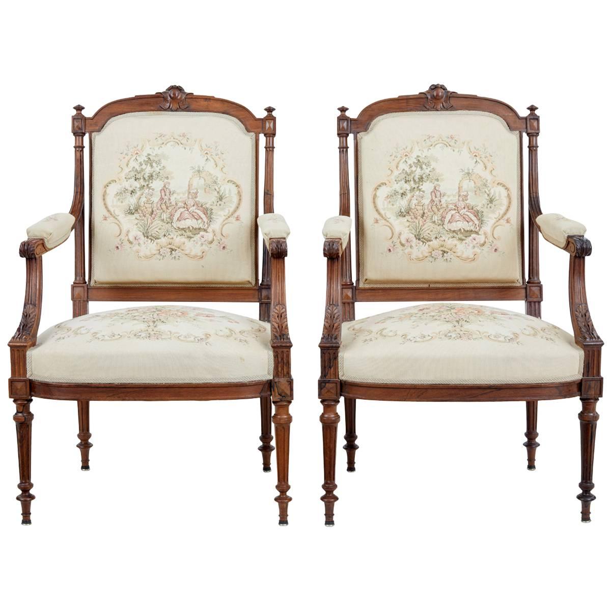 Pair of French 19th Century Rosewood Armchairs