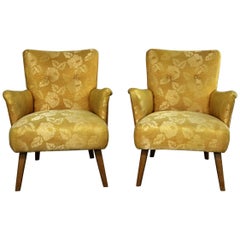 Art Deco or Art Moderne Pair of Armchairs in Original Gold Brocade