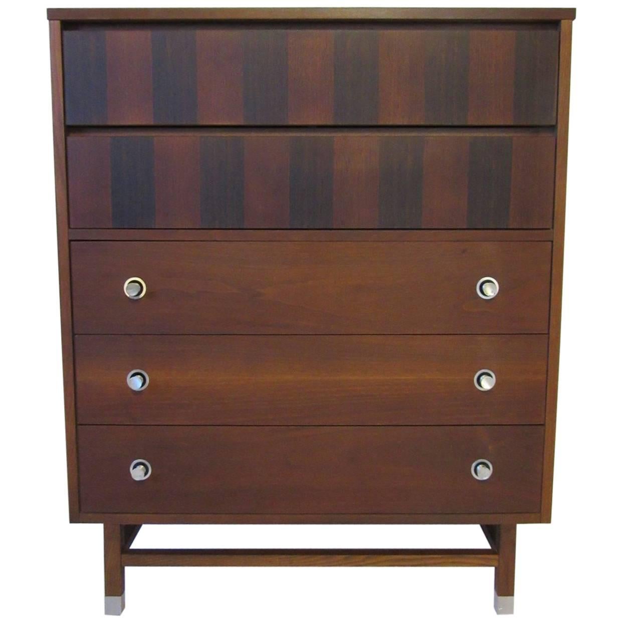 Walnut and Rosewood Tall Dresser Chest by Stanley