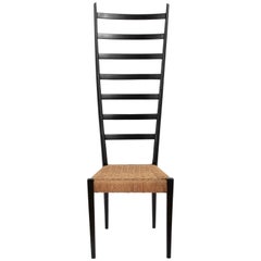 Chiavari Extra Tall Black Ladder Back Chair mit Rush Sitz:: ca. 1960