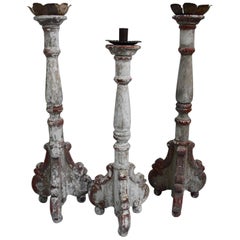 Three Large Vintage Wooden Candlesticks