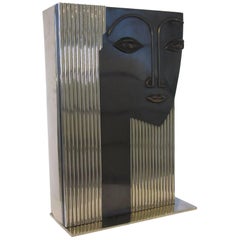Modern Styled Large Chrome Face Vase Sculpture