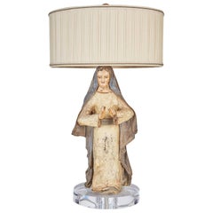 Antique Papier Mâché Creche Figure of the Madonna Now Custom Mounted as a Lamp