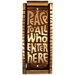 Vintage Midcentury Bronze Door Knocker "Peace to All Who Enter Here", 1969