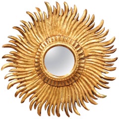 Mid-20th Century French Carved Giltwood Sunburst Mirror