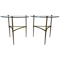 Pair of 1950s Italian Solid Brass and Tempered Glass End Tables
