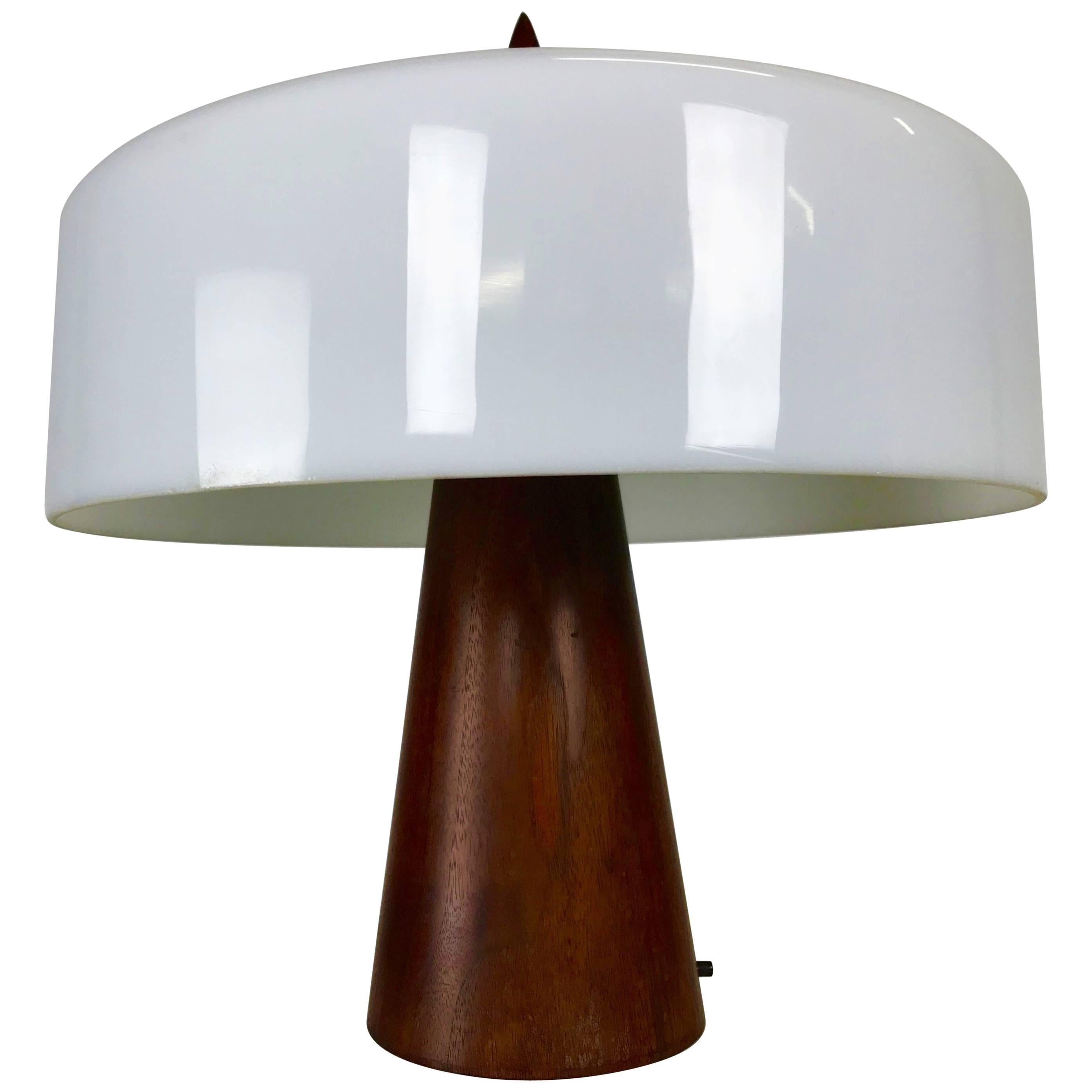 One off Walnut and Milk Glass Desk Lamp Designed by Phillip Enfield