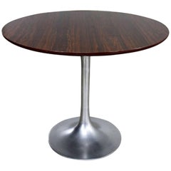 Vintage Saarinen Style Tulip Base Table in Aluminum with Wood Grain Laminate Top