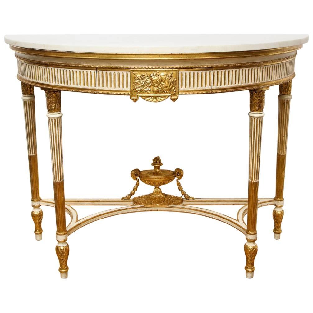 French Louis XVI Style Demilune Console