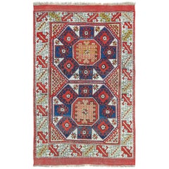 Small Scatter Size Tribal Antique Bergama Turkish Rug. Size: 4 ft 6 in x 7 ft