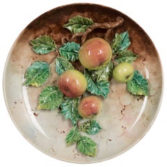 Late 19th Century French Barbotine Wall Platter with Apples