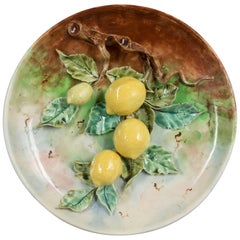 19th Century French Barbotine Wall Platter with Lemons