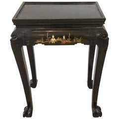 Elegant Little Black Carved Wood Asian Side Table