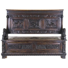 Antique Hall Bench Carved Oak Bench Victorian Bench Scotland, 1880