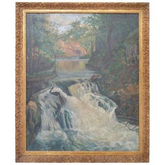 Vintage Signed Oskar Larsen Forest Waterfall Oil Painting