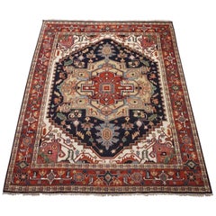 Dark-Blue Vegetable Dyed Wool Serapi Rug