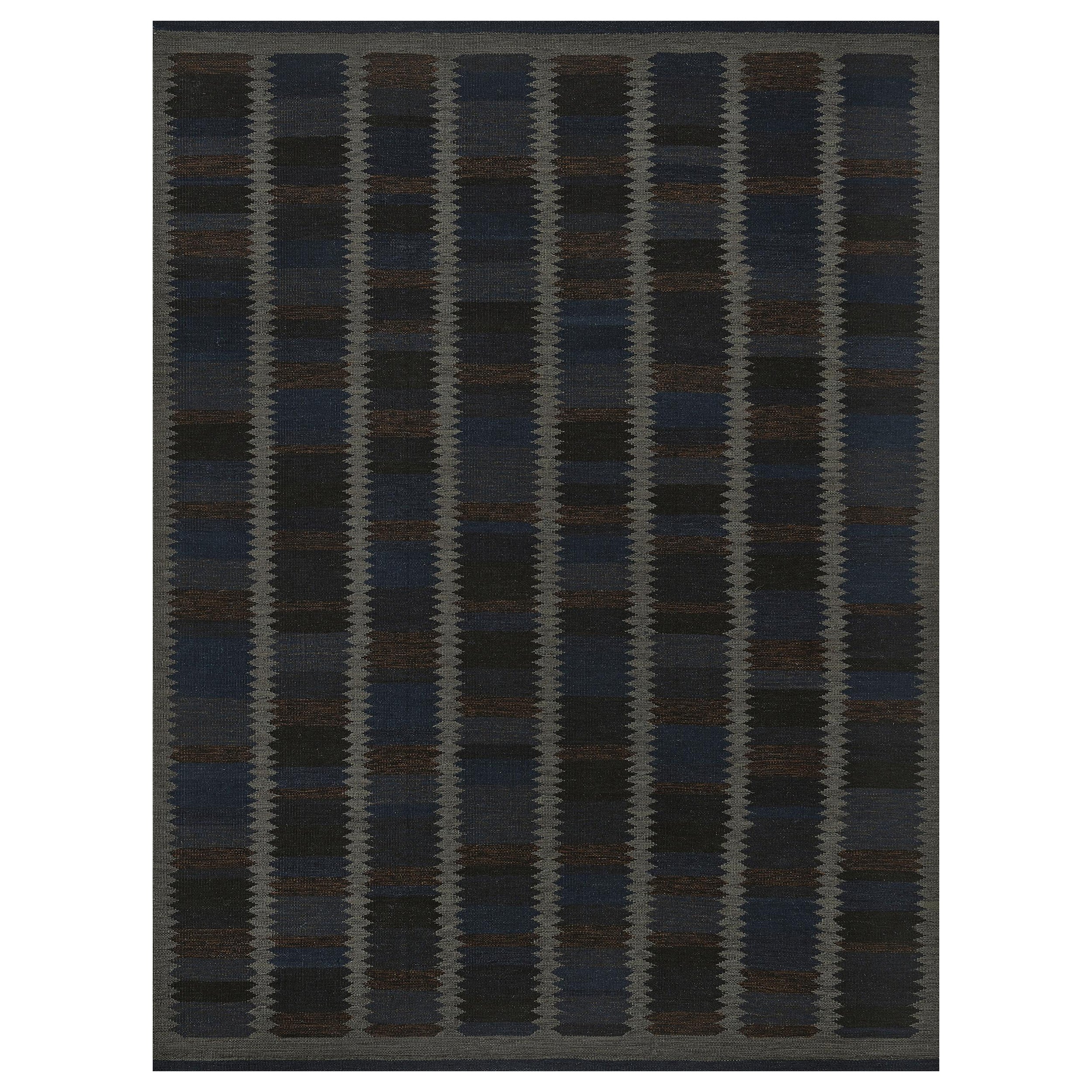 Handwoven Swedish Inspired Flat-Weave Wool Rug For Sale