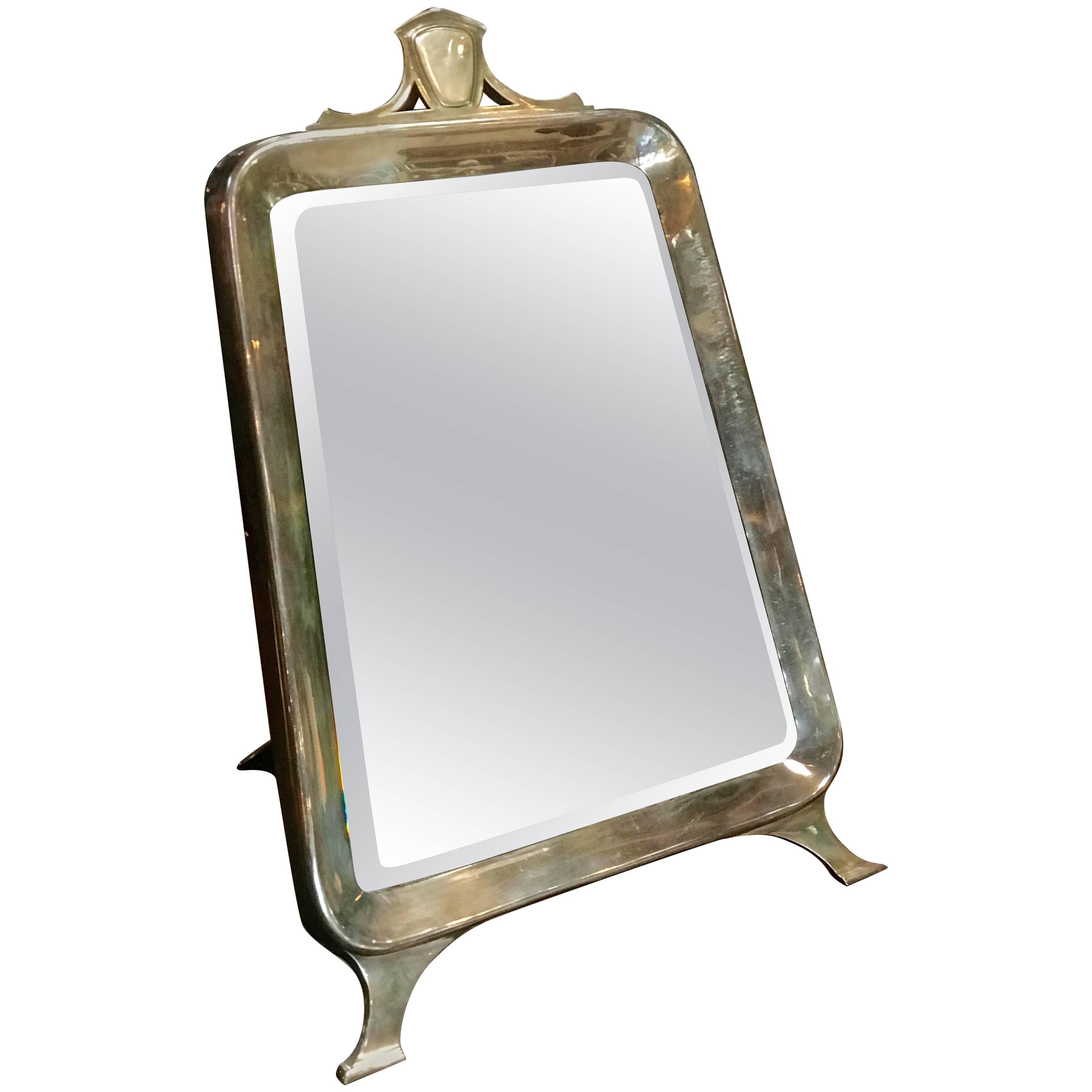 Table Mirror in Silver, Italy, 1940s with Walnut Back