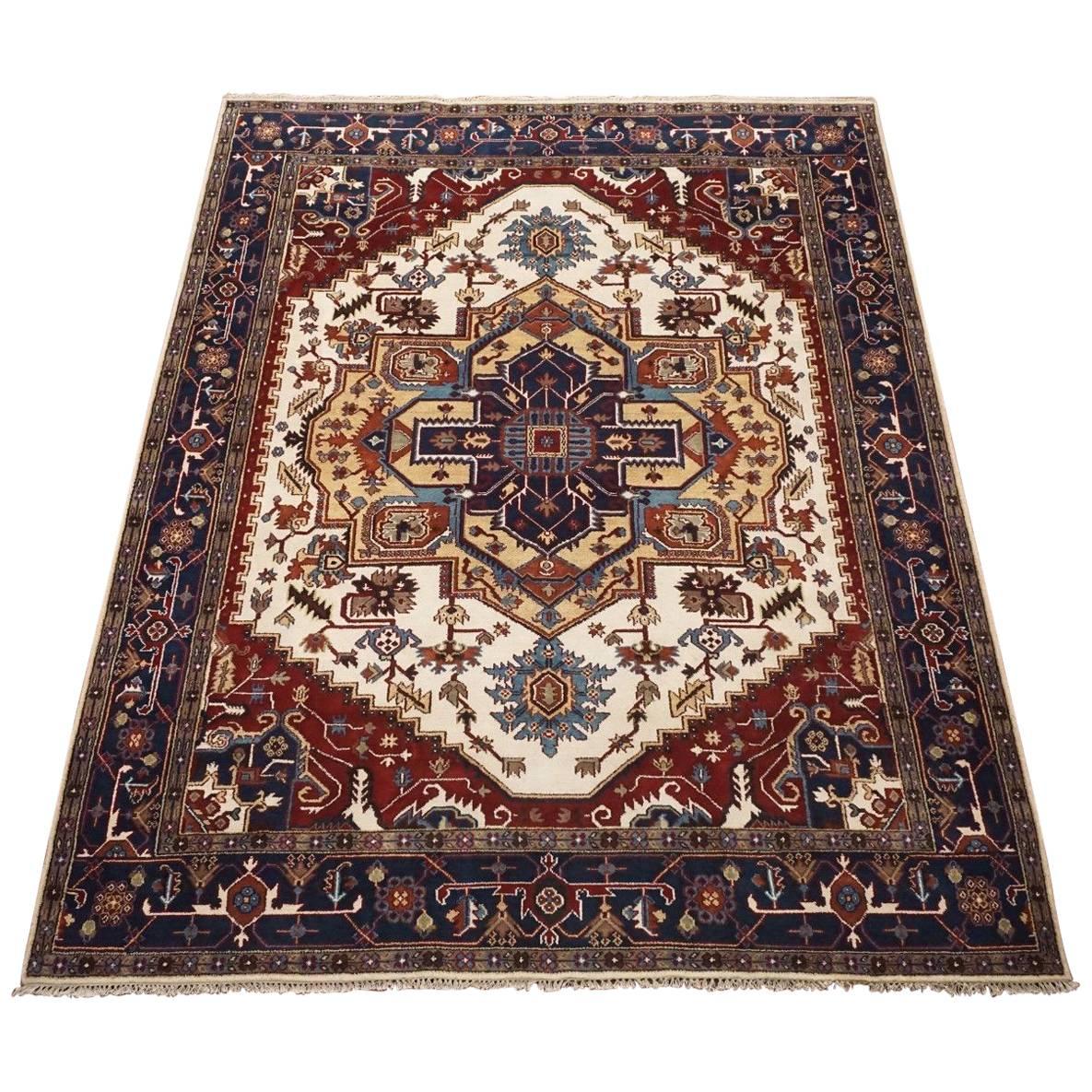 Ivory Vegetable Dyed Wool Serapi Rug For Sale