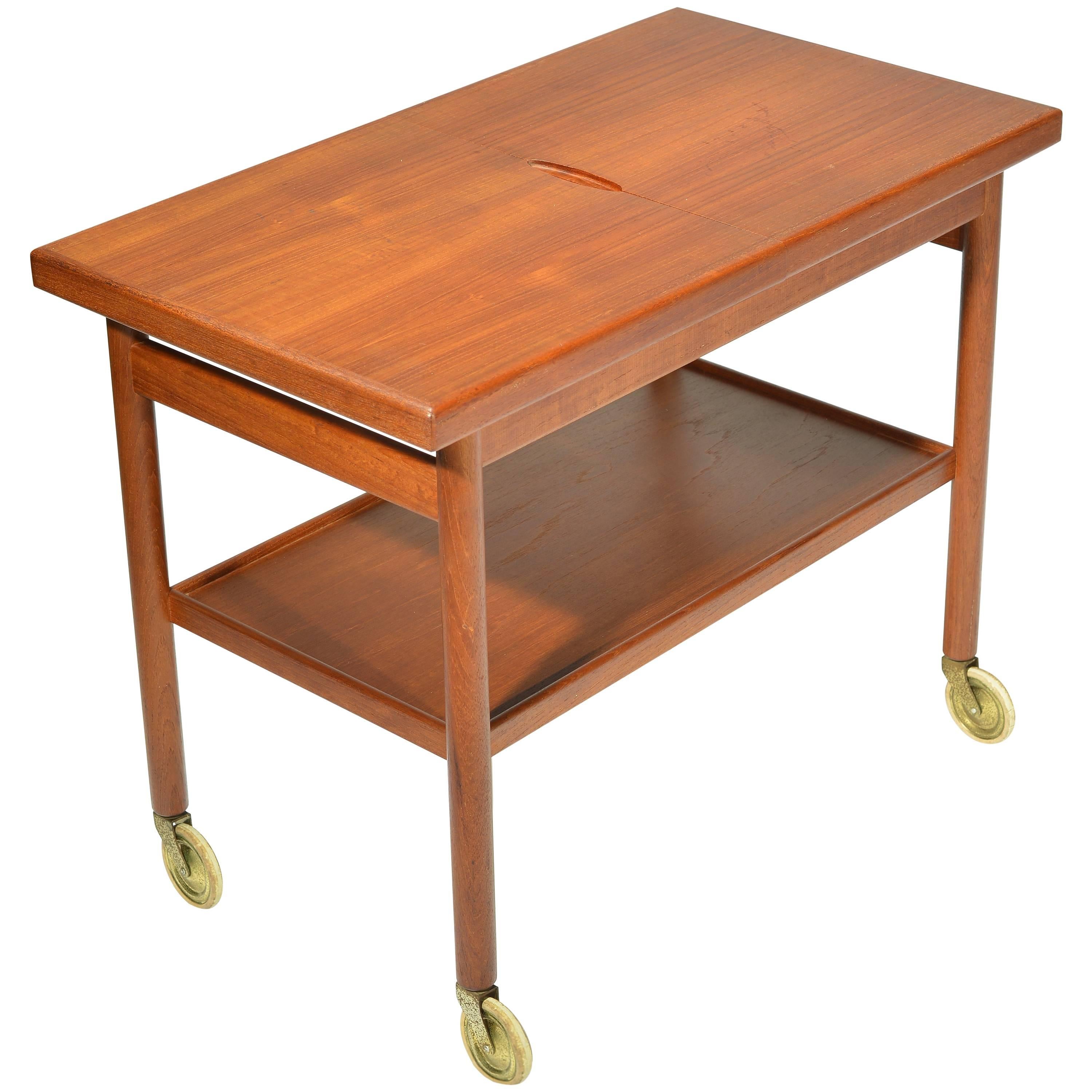 Danish Teak Bar Trolly with Expandable Top For Sale