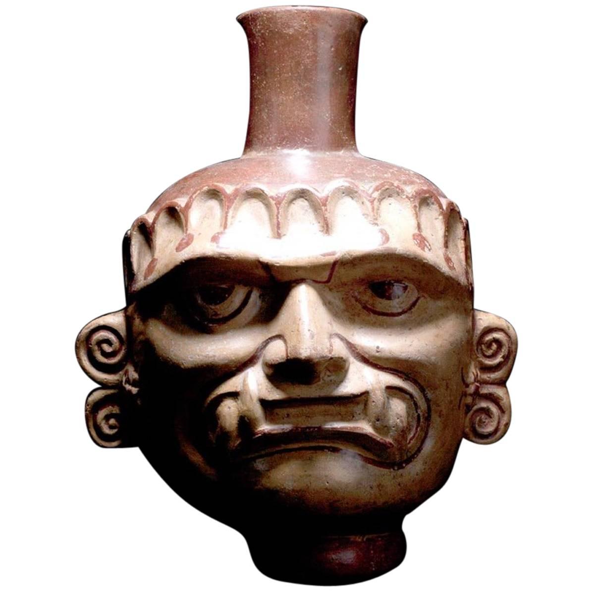 Pre-Columbian Mochica Head Vessel Ai Apaec