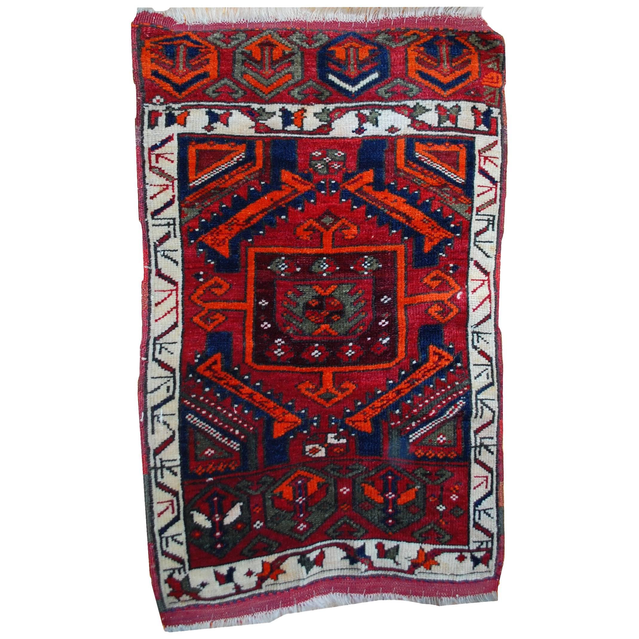 Handmade Antique Collectible Turkish Yastik Rug, 1890s, 1B487 For Sale