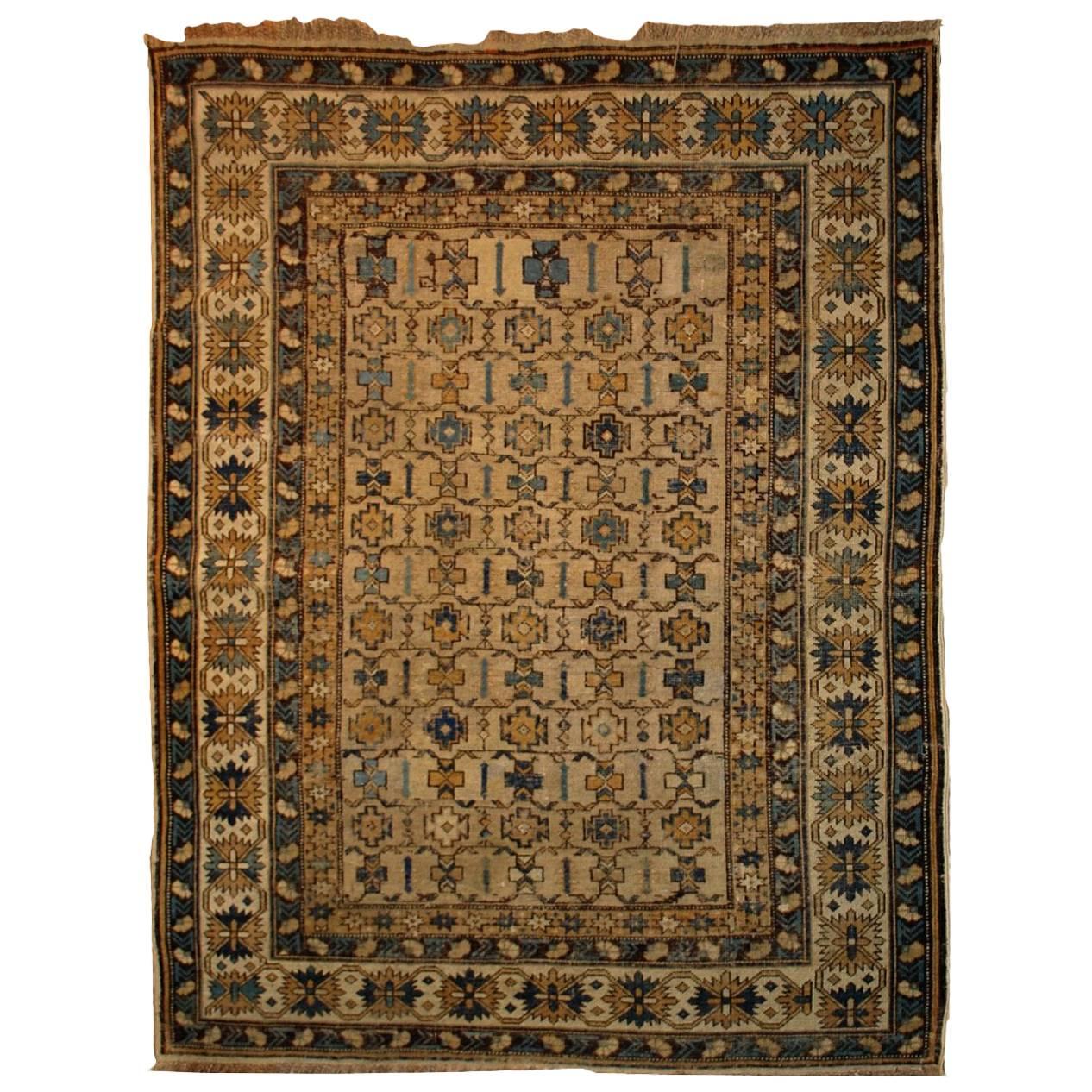 Handmade Antique Caucasian Shirvan Rug, 1890s, 1B473