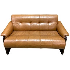 Brazilian Rosewood and Camel Leather Loveseat by Percival Lafer