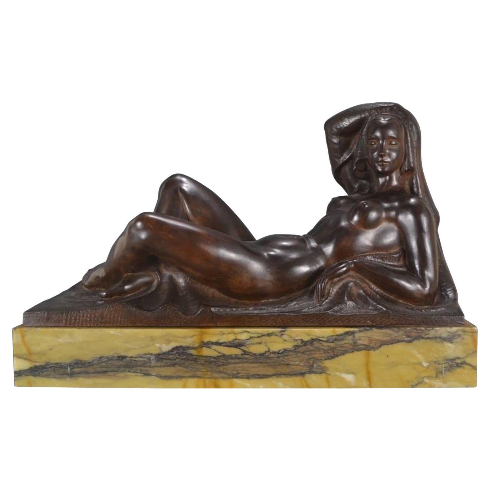 Art Deco Meisterwerk Bronze Liegeskulptur bedeutender Künstler Jan Anteunis