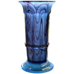 Vintage George Davidson Cloud Glass Blue Column Vase Art Deco Period, Circa 1930s