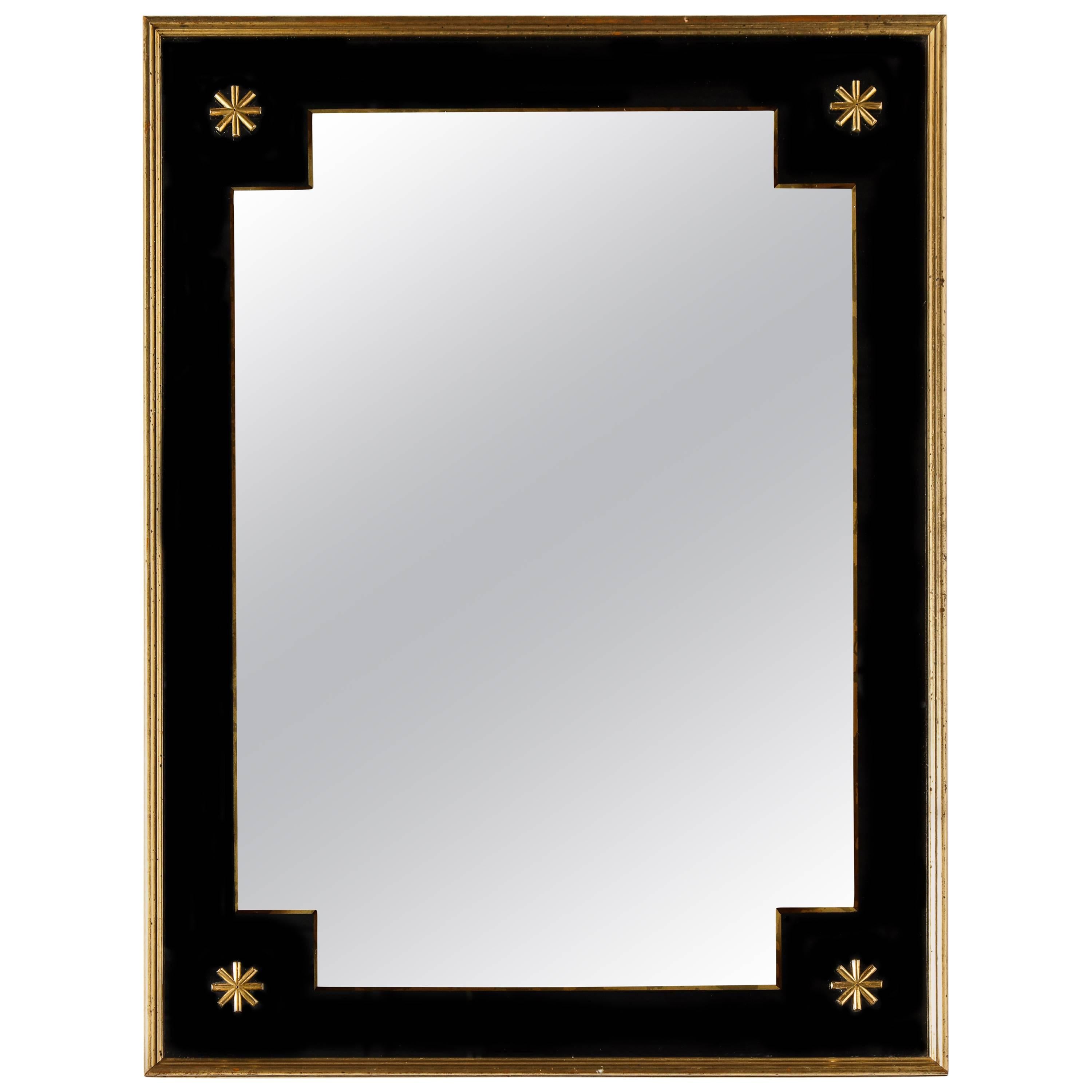 Pierre Lardin Smoked Glass Giltwood Deco Mirror Black and Gold, 1940s, France