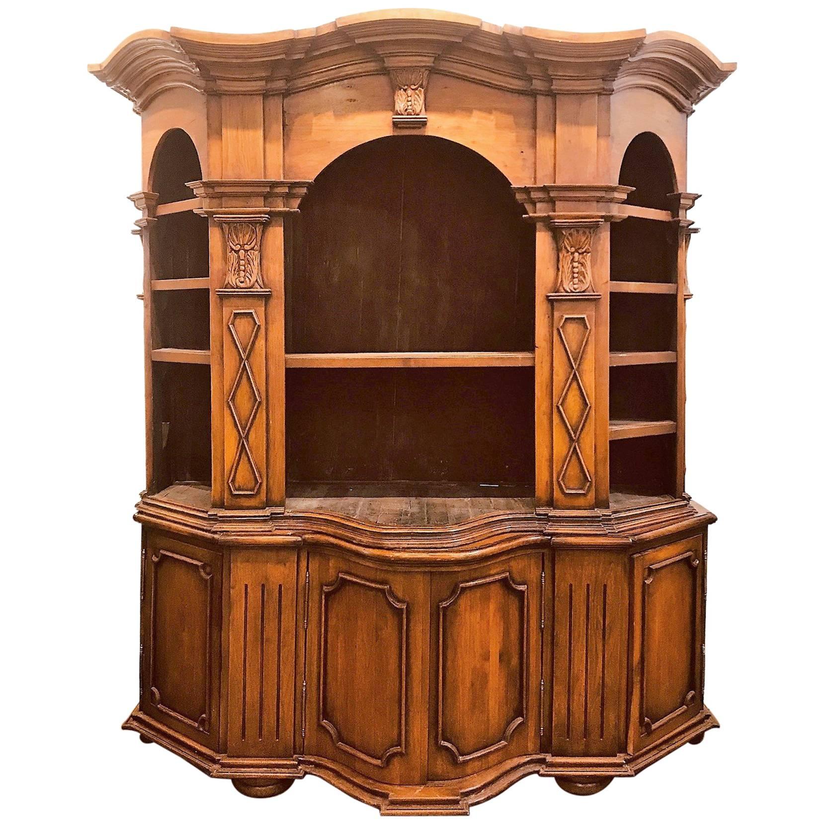 Custom Italian Tuscan Style Walnut Bookcase Cabinet