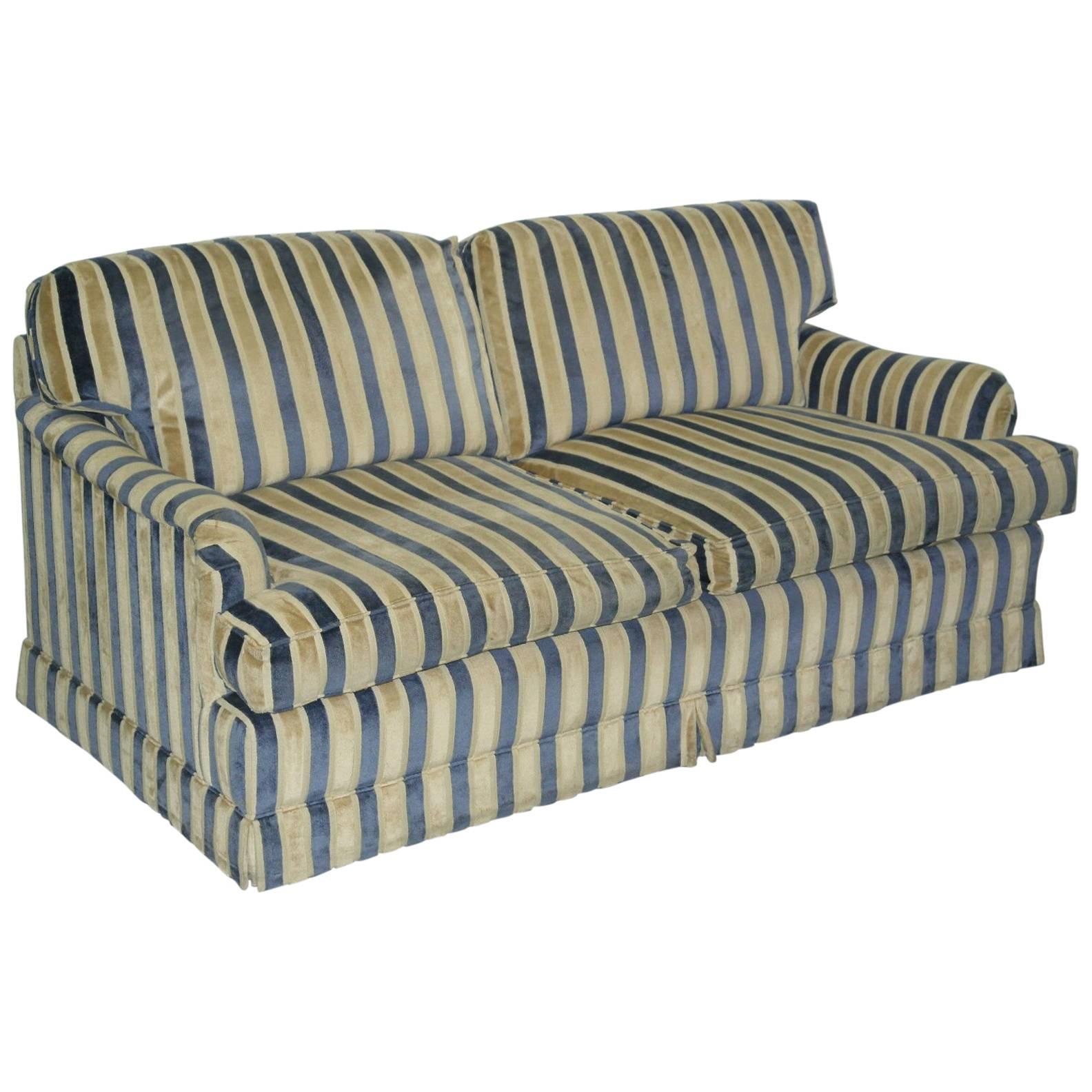 Stunning Howard Style Velvet Striped Upholstered 2.5-Seat Grand Sofas