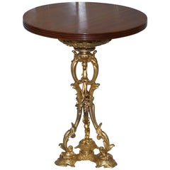 Antique French Louis XVI Ormolu Base Mahogany Top Lamp Wine Side End Table