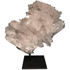 Antique Double Sided Quartz Rock Crystal Cluster Mounted on a Custom Black Metal Base