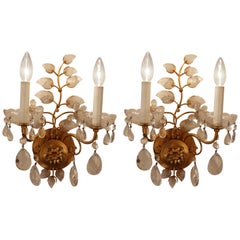 Pair of Crystal Wall Sconces Attributed to Maison Bagues