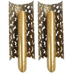 1970s Brutalist Bonze and Brass Pair of Sconces