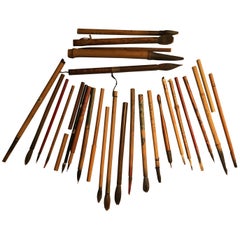 Artisan's Cache of 26 Old Chinese Paint Calligraphy Bamboo Brushes