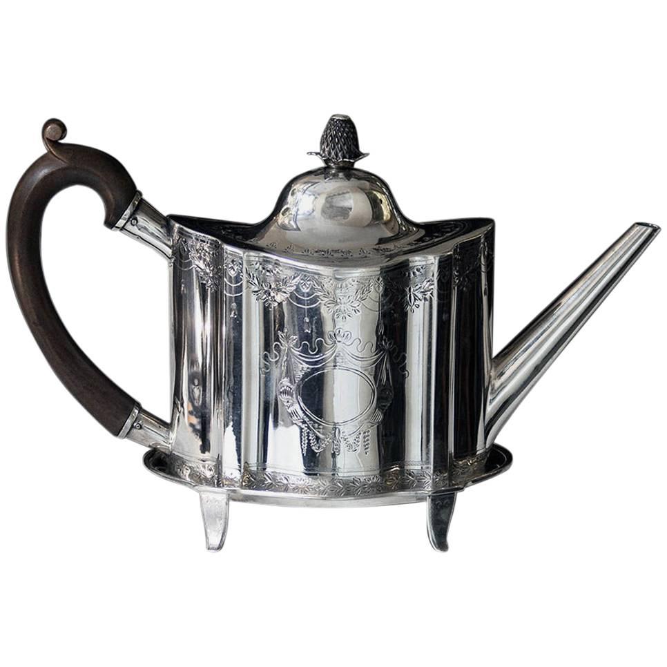 Newcastle Georgian Bright Cut Teapot and Stand For Sale
