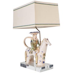 Retro Italian Midcentury Ceramic Horse with Rider Now Custom Mounted as a Lamp