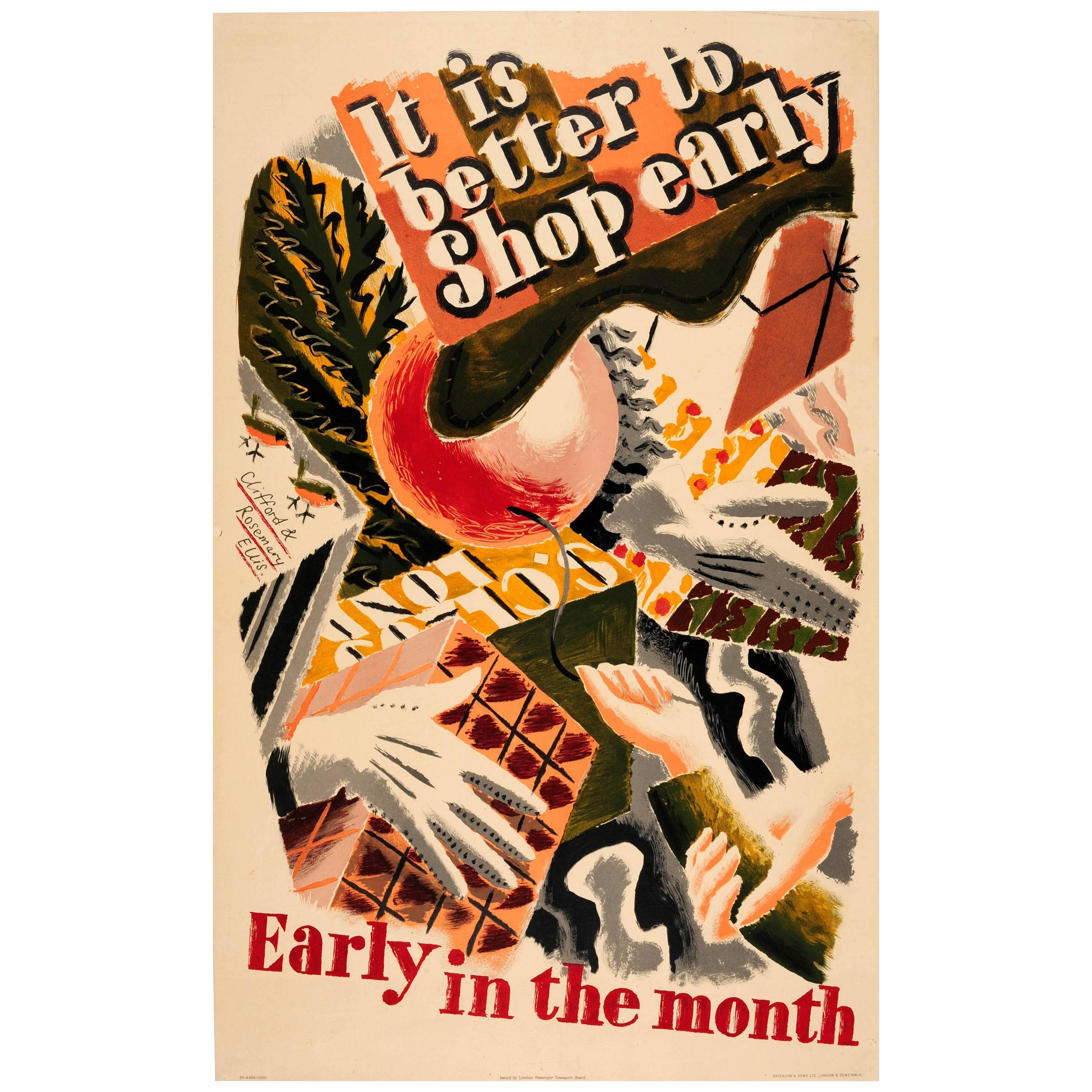 Original Vintage Londoner Transportplakat „It Is Better To Shop Early In The Month“, Vintage