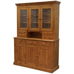 Vintage Lovely Farmhouse Country Solid 100% Pine Welsh Dresser with Lead Lined Windows