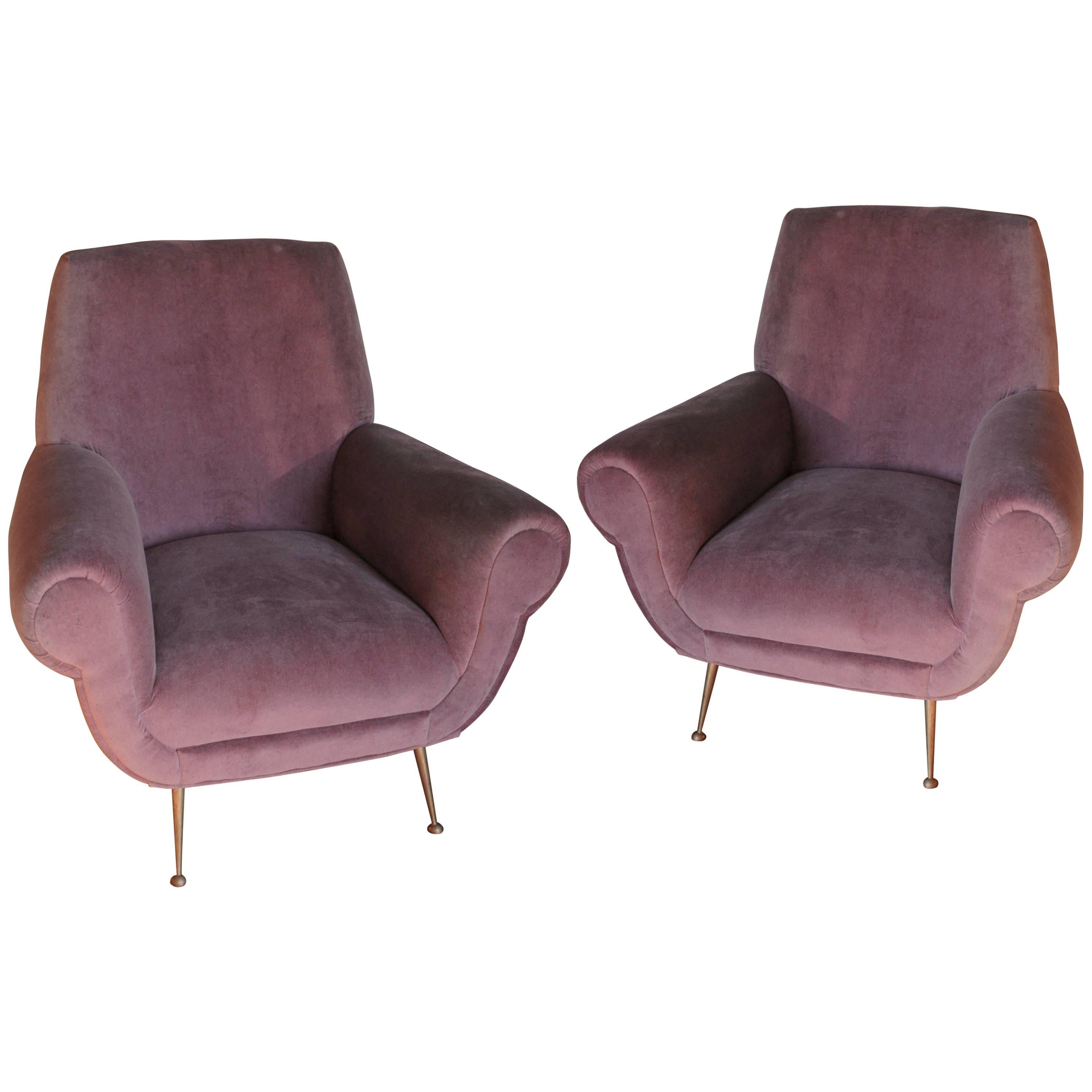 Two Armchairs, Gigi Radice for Minotti, Fully Restored, Soft Cotton Velvet 1950s
