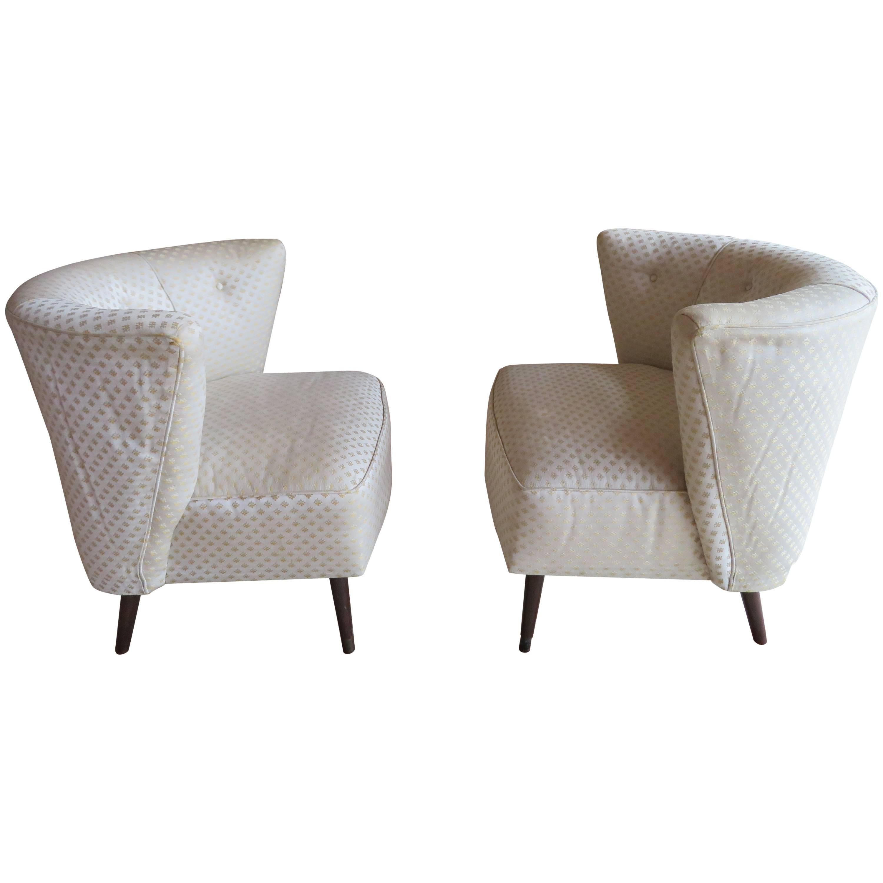 Sculptural Billy Haines Style Barrel Back Lounge Chairs Mid-Century Modern, Pair For Sale