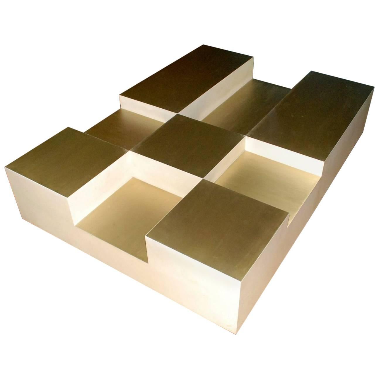 Goatskin and Brass "Cube" Design Coffee Table