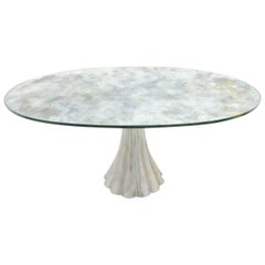 Oval Dining Table with Mirrored Glass Top and Metal Base Italy 1960s