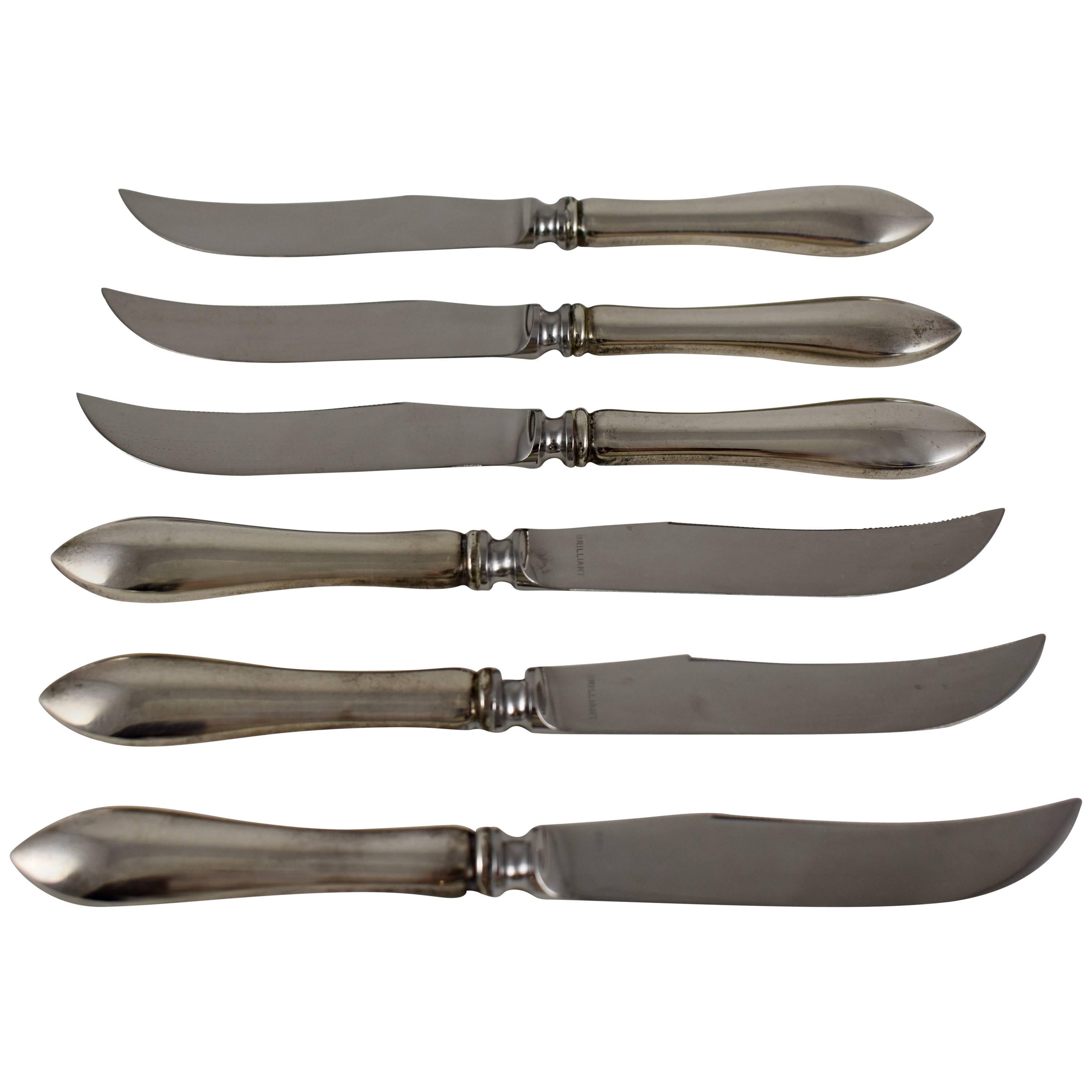  English Sterling Silver Handled Aesthetic Movement Fruit Knives, Set of Six