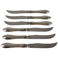 Juego de seis cuchillos ingleses para fruta del Aesthetic Movement, con mango de plata de ley